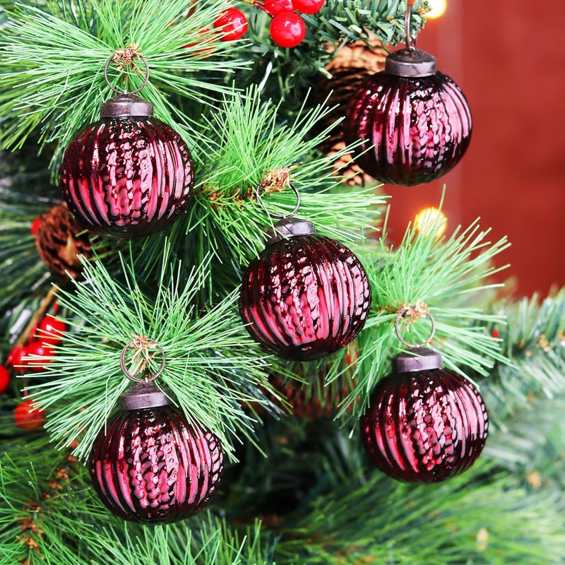 Indian-Shelf IndianShelf 12 Vintage Mercury Large Christmas Ornaments Burgundy Unique Glass Christmas Balls for Christmas Tree Halloween New Year Valentine Day Holidays Event Wedding Party Decor2 Inch - Image 2