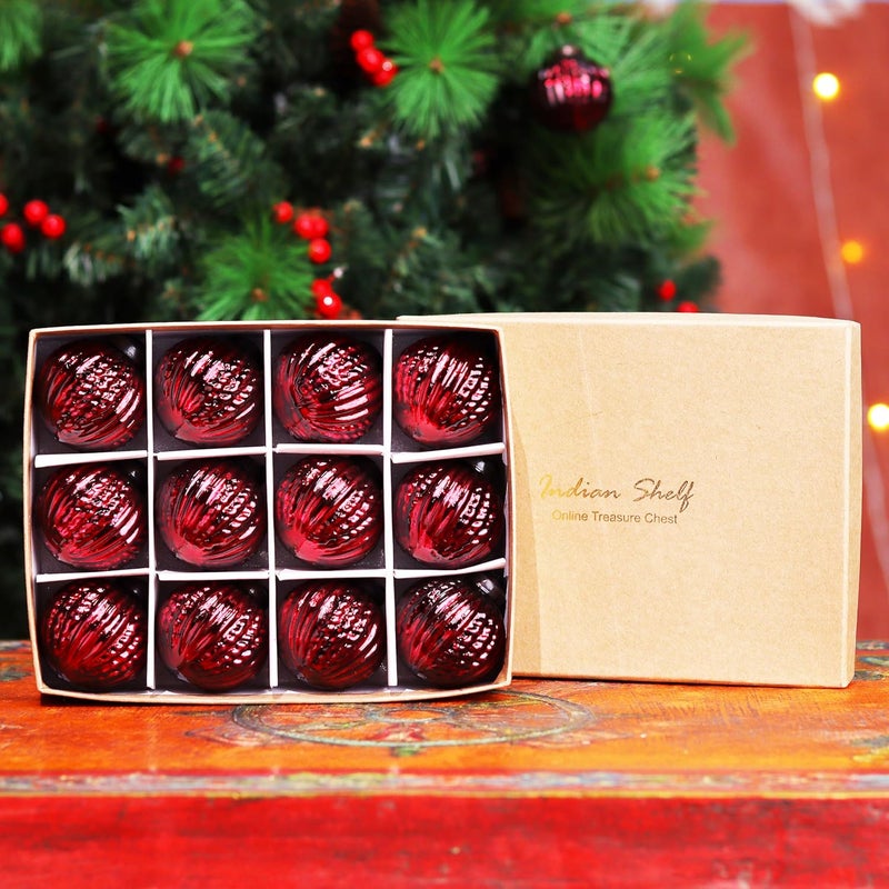Indian-Shelf IndianShelf 12 Vintage Mercury Large Christmas Ornaments Burgundy Unique Glass Christmas Balls for Christmas Tree Halloween New Year Valentine Day Holidays Event Wedding Party Decor2 Inch - Image 3