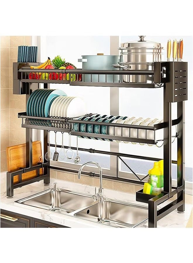 YIJIA HOME GOODS 2-Layer Kitchen Sink Organizer, Carbon Steel Kitchen Counter Organizer Storage, Black  - Image 1