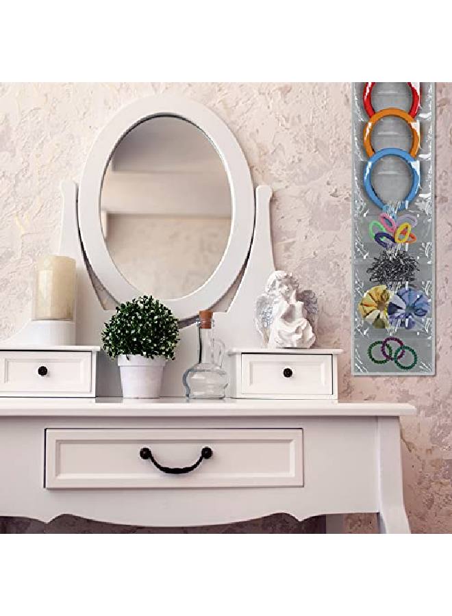 Headband Storage Holder Padded Headband Organizer Hairbands Hanging Organizer With Pvc Clear Pockets Container Hair Accessory Hanging Hair Clasp Rack Display Stand (8.7 Inches Gray)