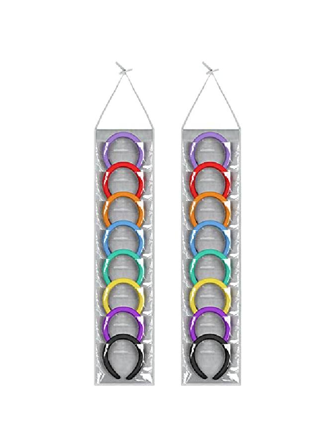 Headband Storage Holder Padded Headband Organizer Hairbands Hanging Organizer With Pvc Clear Pockets Container Hair Accessory Hanging Hair Clasp Rack Display Stand (8.7 Inches Gray)