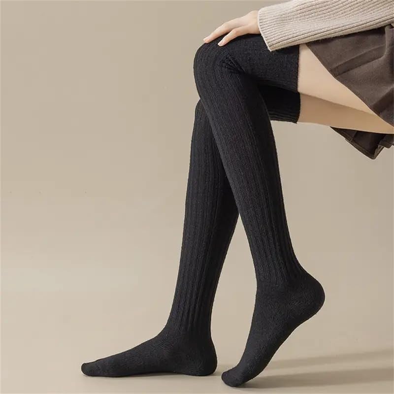KANISYA Wool Warm Thigh High Socks | Knitted Thick Thermal Woolen Socks for Women Winter Wear Socks Full Length, Knee High Leg Warmers Long Socks Boot Cuffs Knee Cap, Women Winter Full Socks (Black) - Image 2