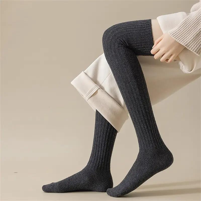 KANISYA Wool Warm Thigh High Socks | Knitted Thick Thermal Woolen Socks for Women Winter Wear Socks Full Length, Knee High Leg Warmers Long Socks Boot Cuffs Knee Cap, Women Winter Full Socks (Black) - Image 3