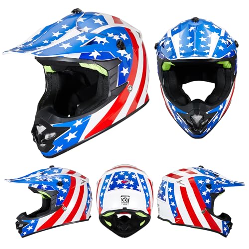 MXJ Gear Youth Kids Dirt Bike Helmet for Boys & Girls,F001 Full Face Motorcycle Helmet for Off-Road ATV Street Riding Four Wheeler Mountain Bike with Goggles Gloves,DOT Approved(Great USA,L) - Image 3