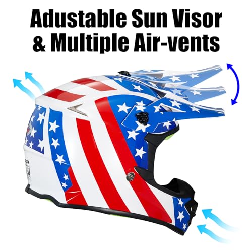MXJ Gear Youth Kids Dirt Bike Helmet for Boys & Girls,F001 Full Face Motorcycle Helmet for Off-Road ATV Street Riding Four Wheeler Mountain Bike with Goggles Gloves,DOT Approved(Great USA,L) - Image 5