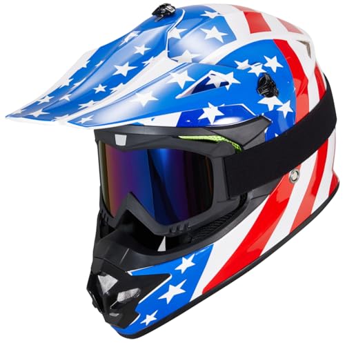 MXJ Gear Youth Kids Dirt Bike Helmet for Boys & Girls,F001 Full Face Motorcycle Helmet for Off-Road ATV Street Riding Four Wheeler Mountain Bike with Goggles Gloves,DOT Approved(Great USA,L) - Image 2
