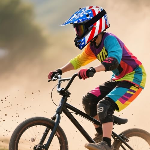 MXJ Gear Youth Kids Dirt Bike Helmet for Boys & Girls,F001 Full Face Motorcycle Helmet for Off-Road ATV Street Riding Four Wheeler Mountain Bike with Goggles Gloves,DOT Approved(Great USA,L) - Image 4
