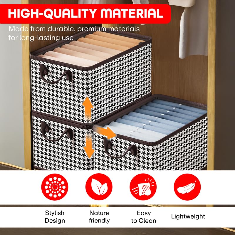 PRIME PICK Foldable Clothes Storage Organizer Box with Handles, Non Woven Fabric Wardrobe Storage Bag for Clothes, Blankets and Toys, Black & White (Pack of 3, Size-XL Foldable Org.) - Image 5