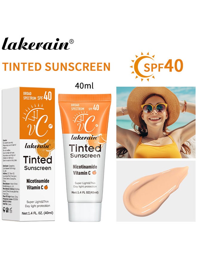 lakerain Vitamin C Tinted Sunscreen, SPF 40 Hydrating Mineral Sunscreen, Sheer Tint For Healthy Glow, Suitable For Sensitive Skin, 40ML - Image 1
