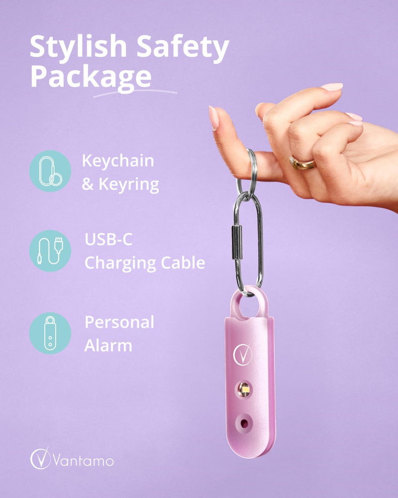 Vantamo Personal Alarm for Self Defense with Low Battery Notice, Strobe Light & Extra Loud 130 dB Double Speakers Safety Keychain Set for Women, Rechargeable Panic Button for Womens Self Defense - Image 4