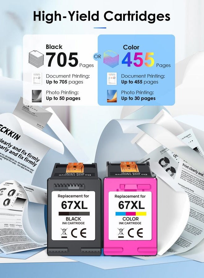 TECKKIN 67XL Ink Cartridge Black/Color Combo Pack Replacement for HP Ink 67 67XL Printer Ink Works for HP DeskJet 2827e 2755e 2700 2855e 2800 4155e 2755 2852e Envy 6055e 6000 6455e (2 Pack) - Image 3