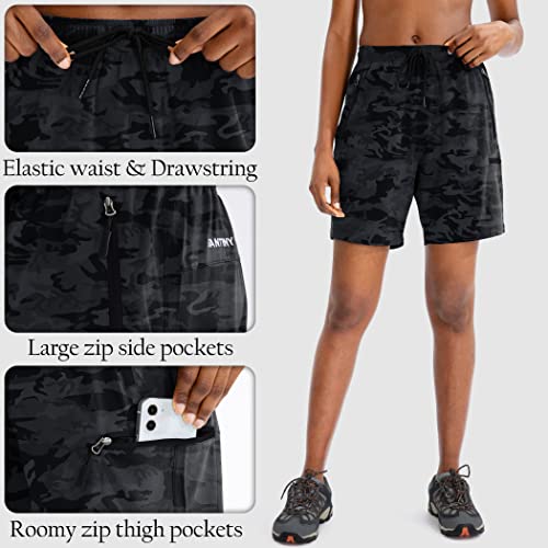 SANTINY Women's 5''/ 7'' Hiking Cargo Shorts Quick Dry Lightweight Summer Shorts for Women Athletic Golf Zipper Pockets(Grey Camo_XL) - Image 4