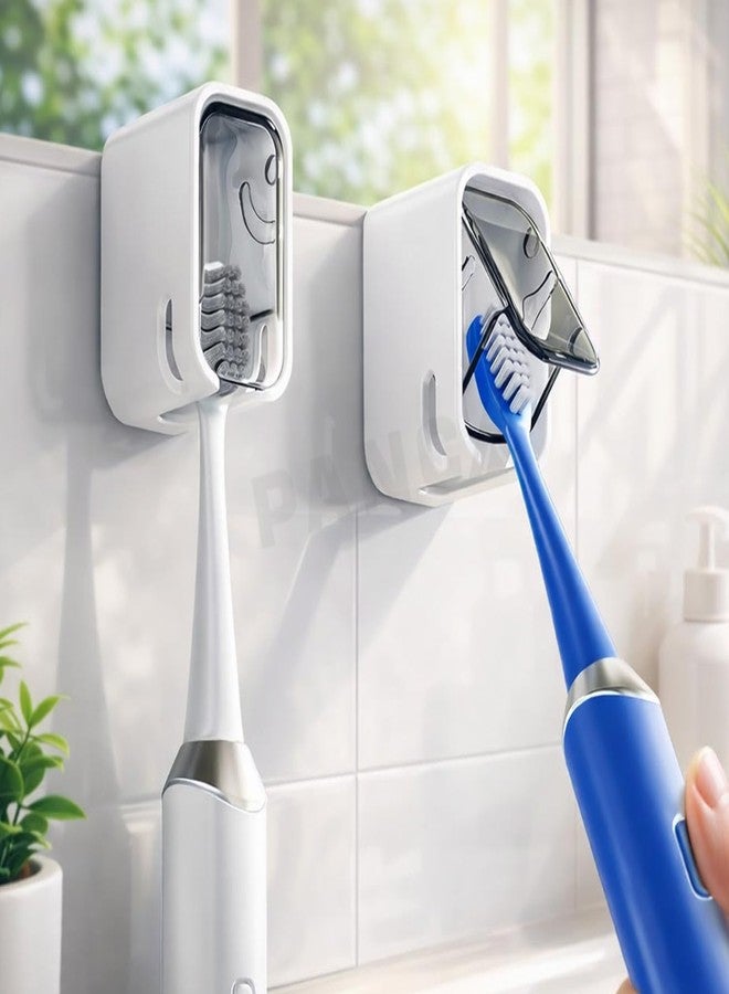PANCA Wall Toothbrush Holder with Dustproof Cover – Set of 2 | Self Adhesive Vertical Toothbrush Storage with Clear Window | Quick Dry Bathroom Organizer for Home - Image 1