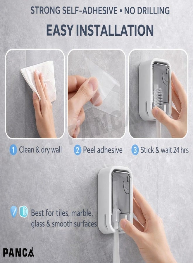 PANCA Wall Toothbrush Holder with Dustproof Cover – Set of 2 | Self Adhesive Vertical Toothbrush Storage with Clear Window | Quick Dry Bathroom Organizer for Home - Image 5