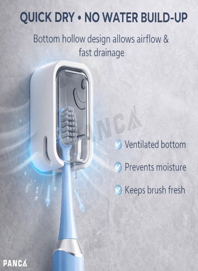 PANCA Wall Toothbrush Holder with Dustproof Cover – Set of 2 | Self Adhesive Vertical Toothbrush Storage with Clear Window | Quick Dry Bathroom Organizer for Home - Image 3