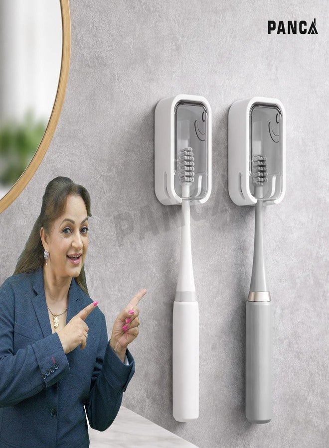 PANCA Wall Toothbrush Holder with Dustproof Cover – Set of 2 | Self Adhesive Vertical Toothbrush Storage with Clear Window | Quick Dry Bathroom Organizer for Home - Image 2