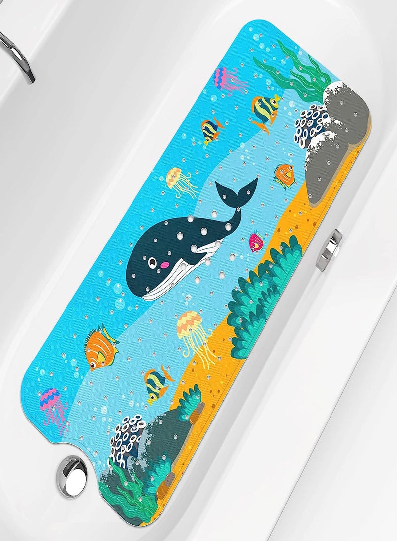 Excefore Baby Bath Mat for Tub for Kids Cartoon Non-Slip Baby Bathtub Mat Extra Long Anti Slip Bathroom Toddler Shower Floor Mat with Suction Cups Drain Holes 100x40cm Machine Washable - Image 1