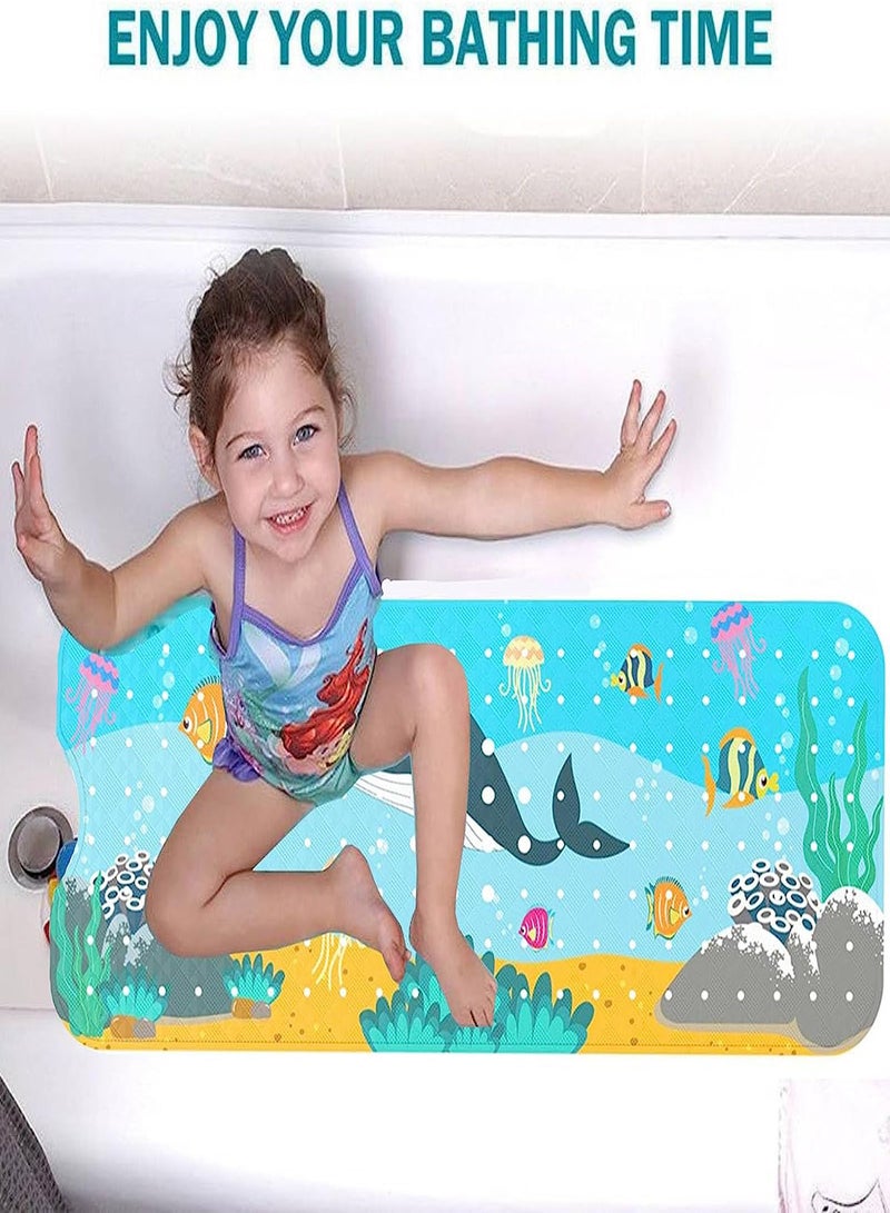 Excefore Baby Bath Mat for Tub for Kids Cartoon Non-Slip Baby Bathtub Mat Extra Long Anti Slip Bathroom Toddler Shower Floor Mat with Suction Cups Drain Holes 100x40cm Machine Washable - Image 2