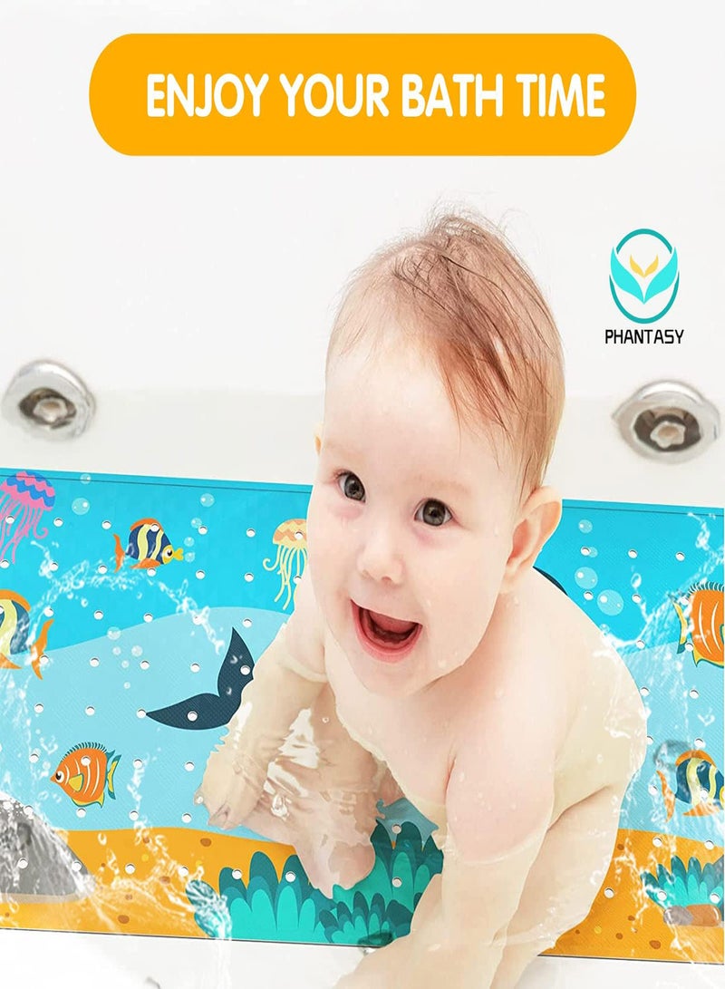 Excefore Baby Bath Mat for Tub for Kids Cartoon Non-Slip Baby Bathtub Mat Extra Long Anti Slip Bathroom Toddler Shower Floor Mat with Suction Cups Drain Holes 100x40cm Machine Washable - Image 3