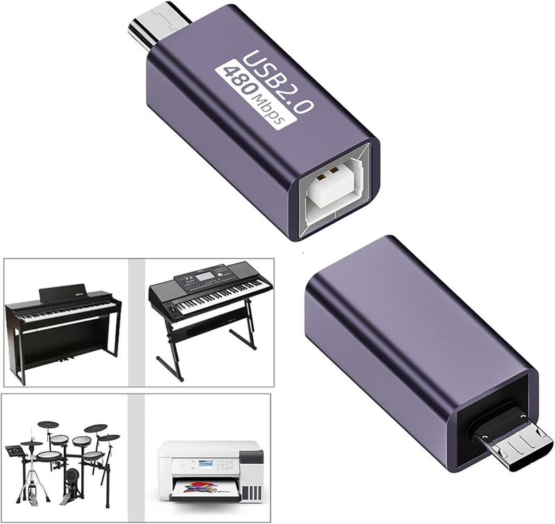 محول USB من النوع C ذكر إلى النوع B بمقبس كوعي، معدل نقل بيانات 480 ميجابت في الثانية للبيانو - Image 3