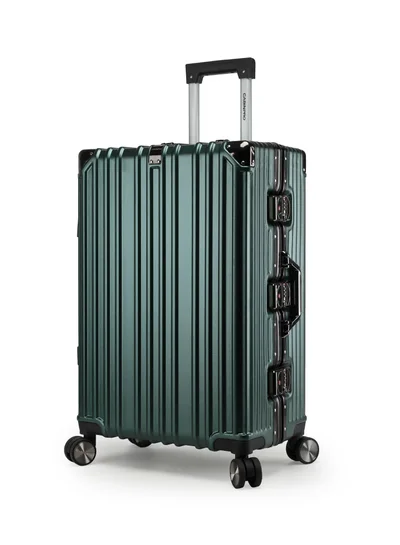 CABINPRO Lightweight Aluminum Frame Fashion Luggage Trolley Polycarbonate Hard Case Medium Checked Luggage Suitcase with 4 Quite 360 Degree Double Spinner Wheels CP001 Blackish Green