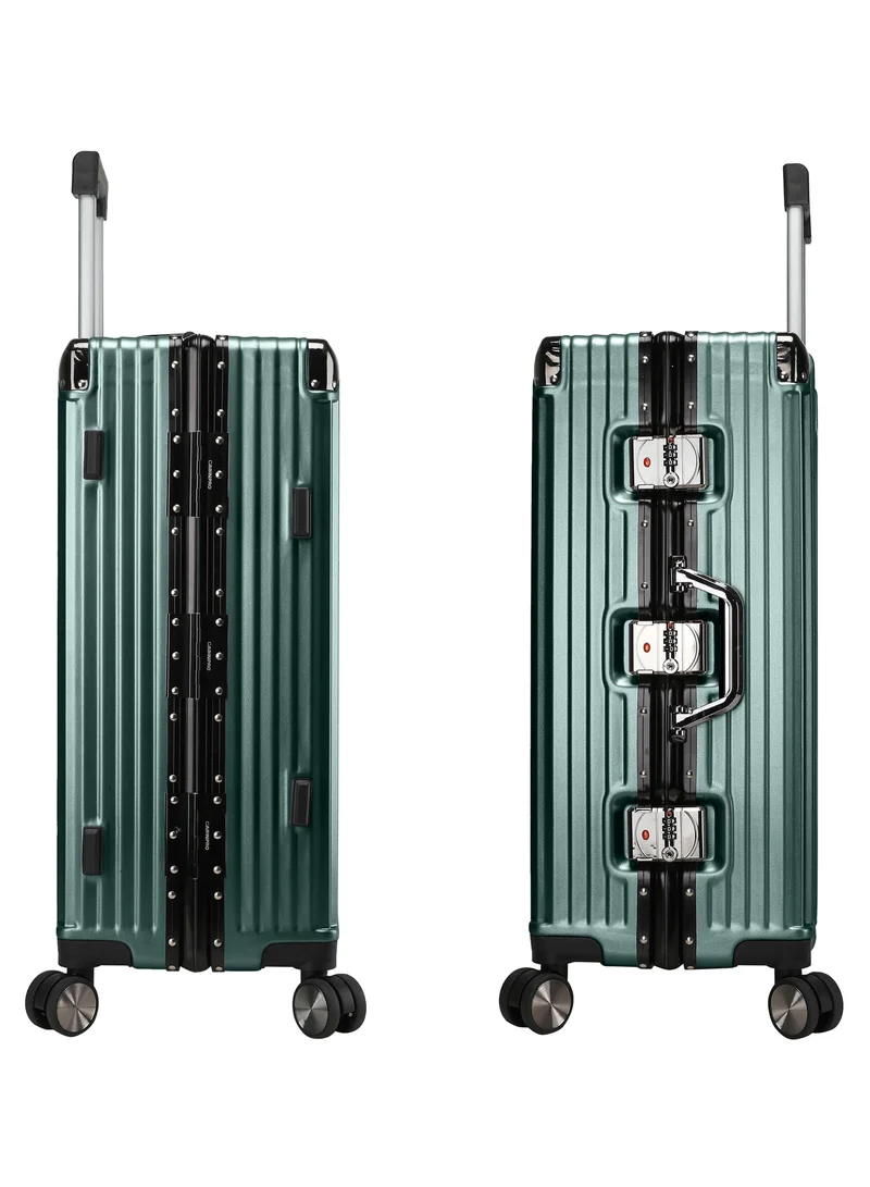 CABINPRO Lightweight Aluminum Frame Fashion Luggage Trolley Polycarbonate Hard Case Medium Checked Luggage Suitcase with 4 Quite 360 Degree Double Spinner Wheels CP001 Blackish Green