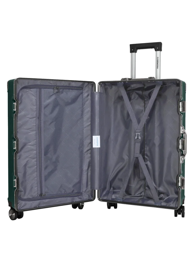 CABINPRO Lightweight Aluminum Frame Fashion Luggage Trolley Polycarbonate Hard Case Medium Checked Luggage Suitcase with 4 Quite 360 Degree Double Spinner Wheels CP001 Blackish Green