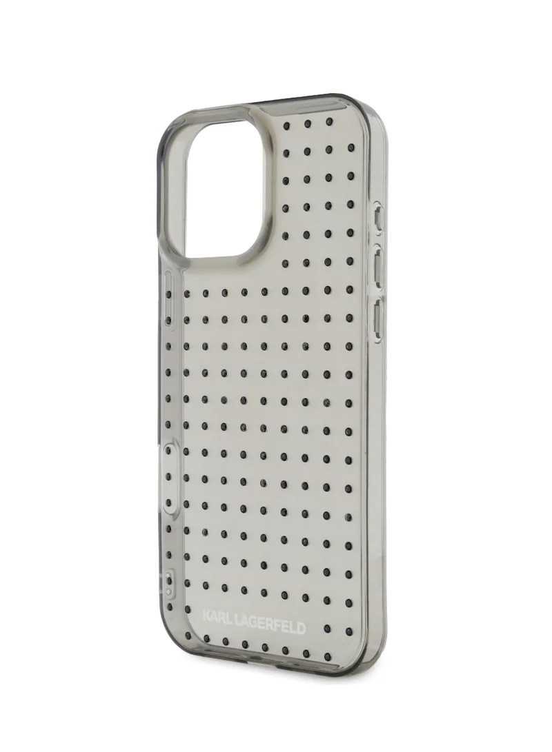 Karl Lagerfeld IML Transparent Hard Case with Allover Studs for iPhone 16 Pro / Shock Absorption/ Slim and Lightweight Design/ Anti-Slip Grip - Black