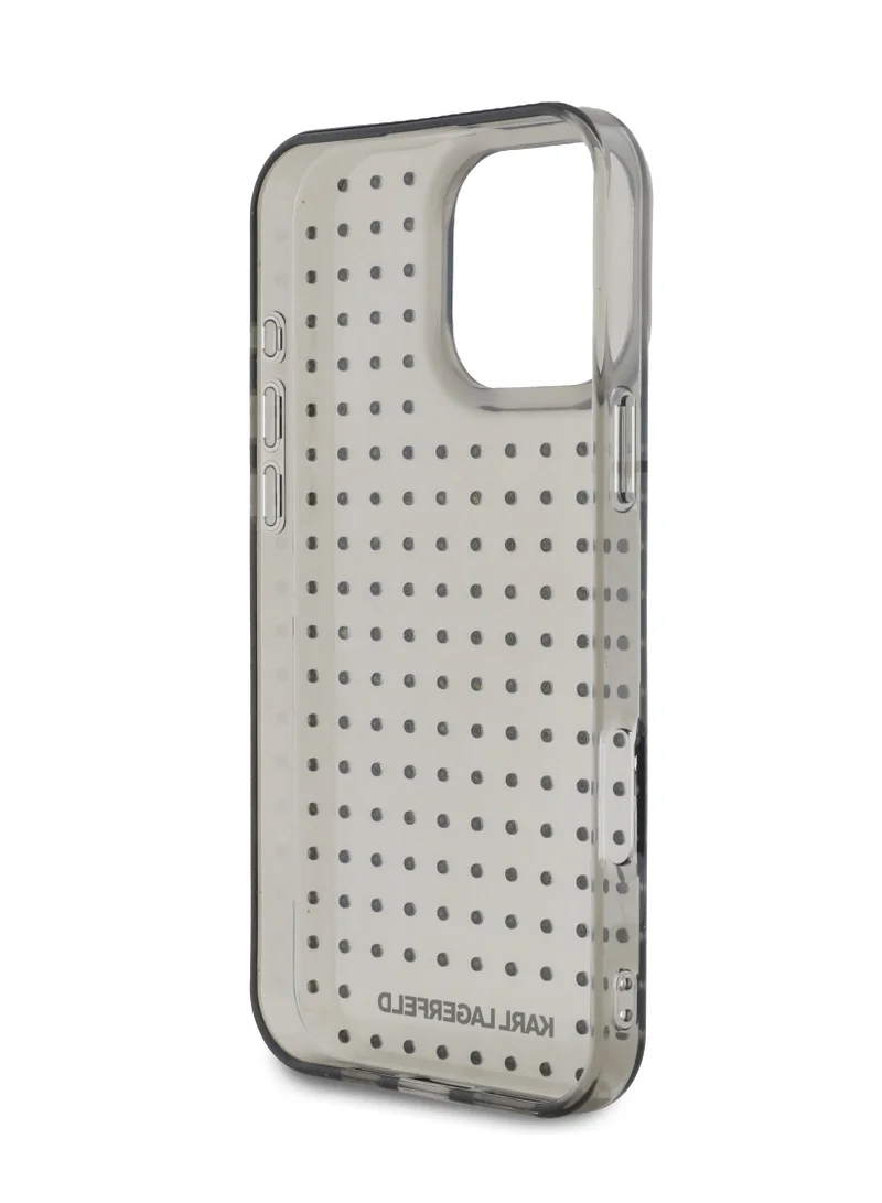 Karl Lagerfeld IML Transparent Hard Case with Allover Studs for iPhone 16 Pro / Shock Absorption/ Slim and Lightweight Design/ Anti-Slip Grip - Black