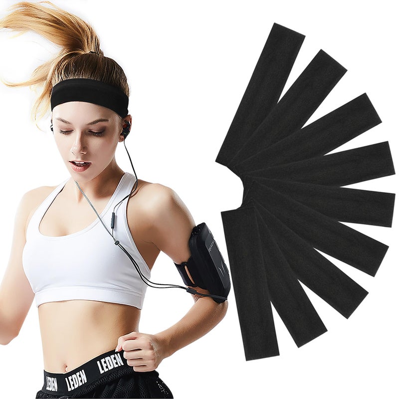 HAUCA Workout Headbands for Women 9Pcs, Cotton Like Headbands 2.5 inch Wide, Soft Elastic Non Slip Yoga Hairbands for Cycling Biking Gym Sports Yoga Running Skincare - Image 1