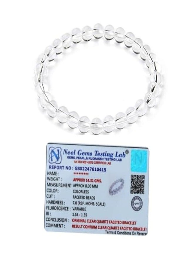 TREE MAISON CORONATING HOMES Crystal Products Natural Clear Quartz Bracelet | Certified 8mm Faceted Beads | Diameter : 2.5 Inch | Reiki Healing & Crystal Healing Stones | Unisex Adult | Strechable - Image 1