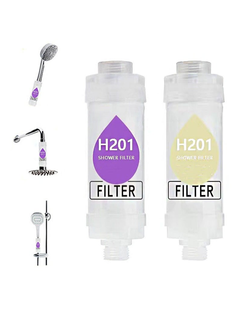 HaLunhi 2 Pieces Vitamin C Shower Filter, Shower Head Filter for Removing Chlorine Fluoride Deposits，Helps with Dry Skin and Hair Loss，Water Purification with Beads，Easy to Install (Lavender + Milk)  - Image 1