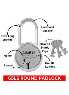 MALAIKAH Malaikah Round 65 mm Padlock Long Shackle Double Locking 8 Lever with 3 Keys Ideal for Gate Shutter and Shop Ideal for Gate Shutter and Shop Made in Aligarh India Pack of 5  - Image 3