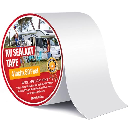 CHUANGSEED RV Roof Tape White, 4 Inch X 50 Feet, RV Sealant Tape, Roof Patch Repair Tape for Camper Roof Repair, Trailer Roof Sealant, Stop Camper Roof Leaks, UV-Resistant, Weatherproof,Boat - Image 1