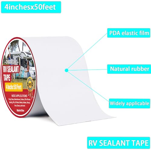 CHUANGSEED RV Roof Tape White, 4 Inch X 50 Feet, RV Sealant Tape, Roof Patch Repair Tape for Camper Roof Repair, Trailer Roof Sealant, Stop Camper Roof Leaks, UV-Resistant, Weatherproof,Boat - Image 2