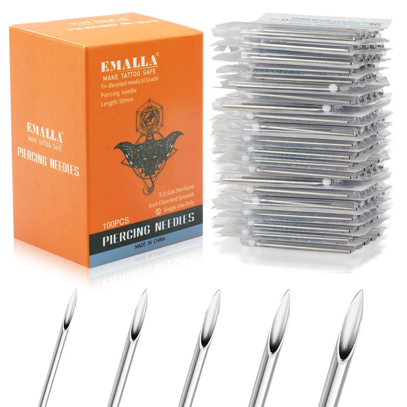 Autdor Piercing Needles 100Pcs Mixed 12G 14G 16G 18G 20G Sterile 316L Stainless Steel Hollow Needles for Ear Nose Septum Belly Professional Body Piercing Needles Piercing Kit - Image 3
