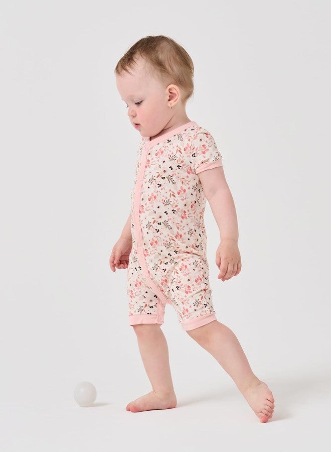 BINIDUCKLING Baby Summer Romper 95% Viscose Made from Bamboo, 5% Spandex Buttery Soft Snap Up Jumpsuits 0-3 Months Flower Pink - Image 4