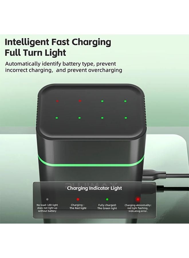 PUJIMAX 8 Slot AAA Lithium Battery Charger Box with 8pcs 1100mWh Li Ion Batteries Fast Charging - Image 2