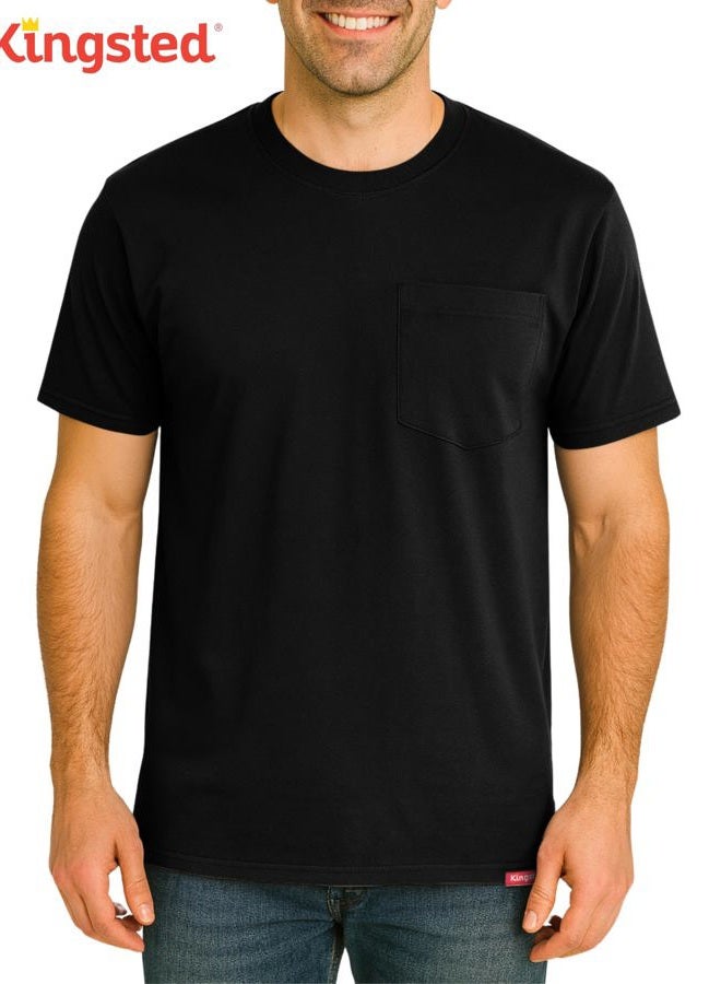 Kingsted Heavyweight Pocket T-Shirts for Men - Super Soft 100% Cotton Crewneck Tees - Well-Crafted Classic Comfort Fit, Classic Pack, L - Image 2
