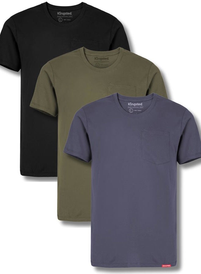 Kingsted Heavyweight Pocket T-Shirts for Men - Super Soft 100% Cotton Crewneck Tees - Well-Crafted Classic Comfort Fit, Classic Pack, L - Image 1
