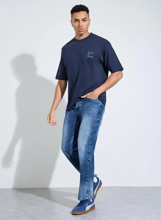 Styli Blue Mid Washed Relaxed Fit Denim Jeans