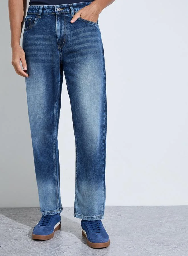 Styli Blue Mid Washed Relaxed Fit Denim Jeans