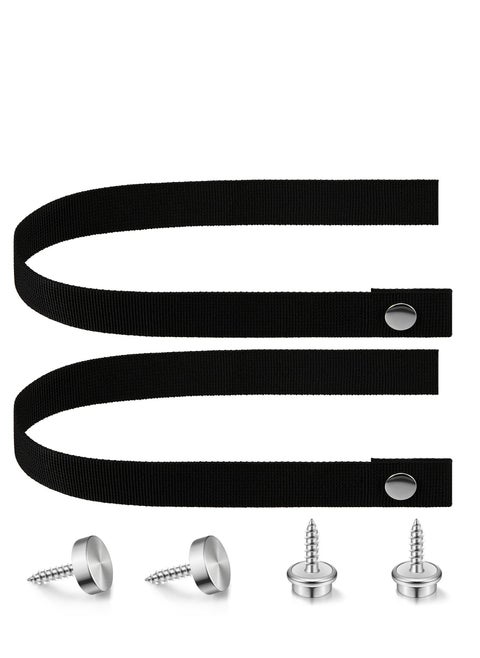 RV Door Straps, 2 Pcs 18 Inches Camper Sliding with Button Snap Long Security Strap, Pocket Tieback for Accessories (Black)