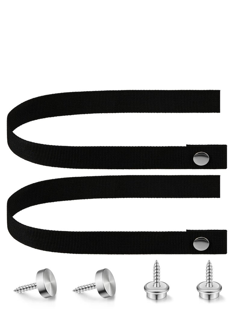 RV Door Straps, 2 Pcs 18 Inches Camper Sliding with Button Snap Long Security Strap, Pocket Tieback for Accessories (Black)
