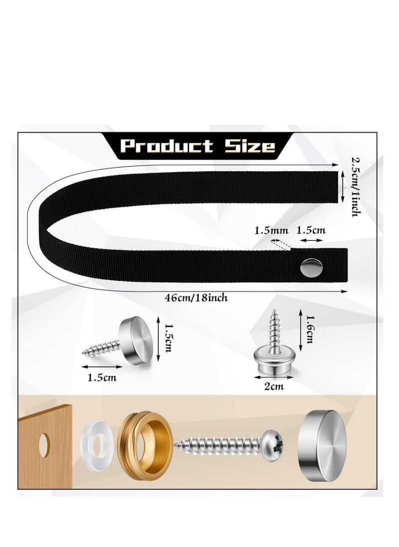RV Door Straps, 2 Pcs 18 Inches Camper Sliding with Button Snap Long Security Strap, Pocket Tieback for Accessories (Black)