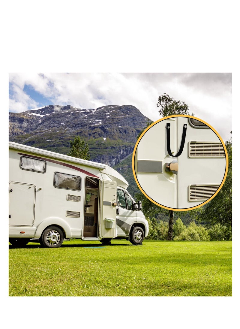 RV Door Straps, 2 Pcs 18 Inches Camper Sliding with Button Snap Long Security Strap, Pocket Tieback for Accessories (Black)
