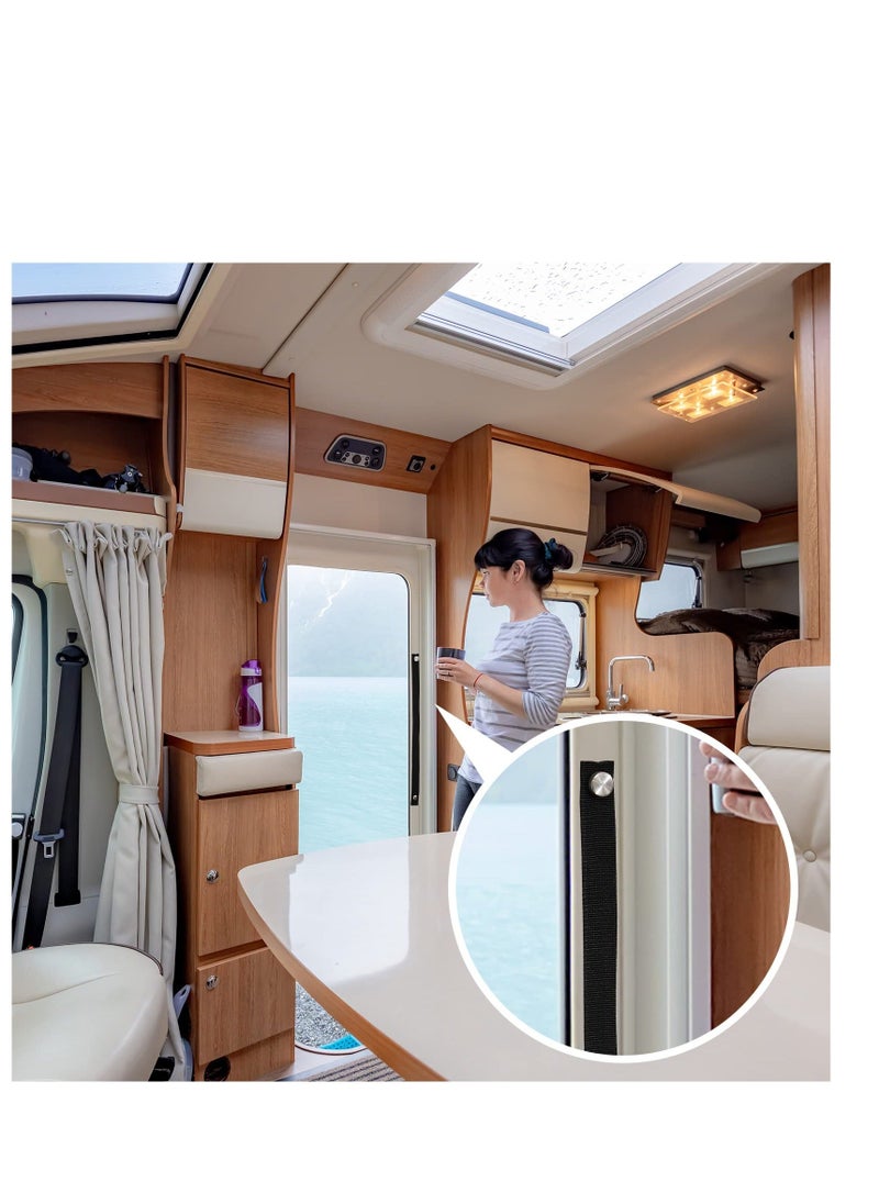 RV Door Straps, 2 Pcs 18 Inches Camper Sliding with Button Snap Long Security Strap, Pocket Tieback for Accessories (Black)