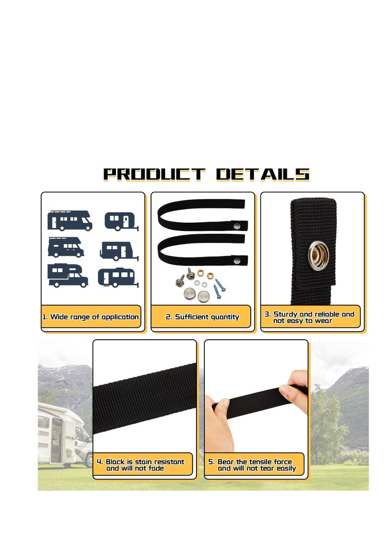RV Door Straps, 2 Pcs 18 Inches Camper Sliding with Button Snap Long Security Strap, Pocket Tieback for Accessories (Black)