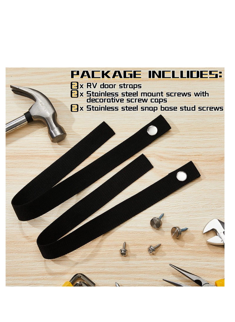 RV Door Straps, 2 Pcs 18 Inches Camper Sliding with Button Snap Long Security Strap, Pocket Tieback for Accessories (Black)