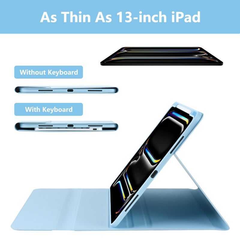 aMZCaSE for iPad Pro 13 inch Case with Keyboard (M5/M4) 2025/2024, Keyboard Case for iPad 13 Pro Magnetic Detachable Folio Slim Pro 13 Stand Cover,Smart Sleep/Wake,Pencil Holder,Light Blue - Image 4